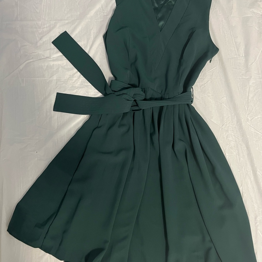 Grace Karin Green Pleated Tie Front Midi Dress